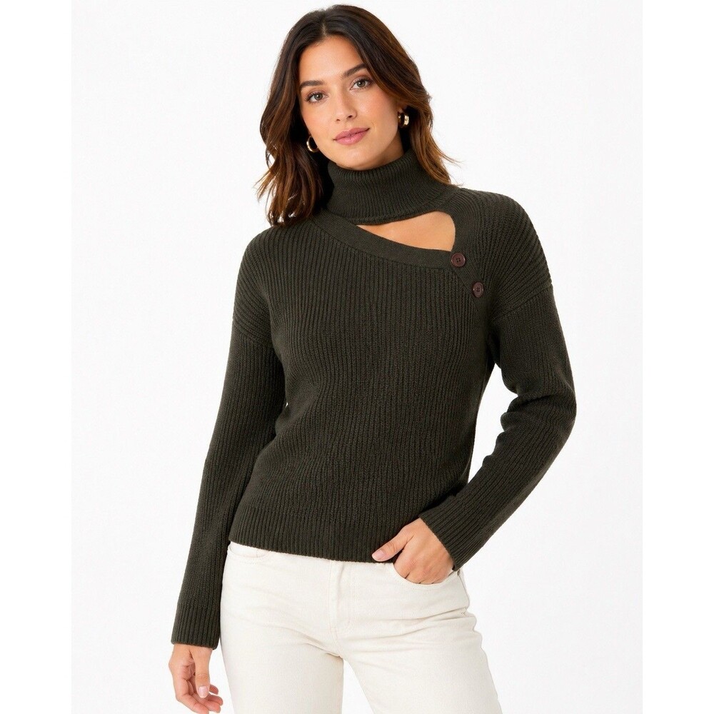 Michelle Mason Cutout Turtleneck Sweater Wool Cashmere Green Minimalist Designer